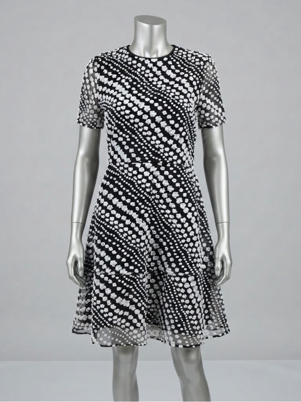 MICHAEL Michael Kors Dress 8 NWT $225 Floral Embroidered Mesh Fit Flare Black